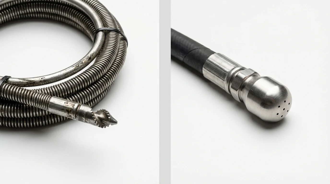 Drain snake cable and hydro jetting nozzle used for drain cleaning in Woodville, MS