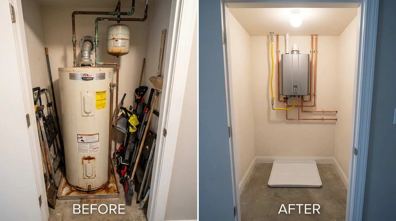Tank water heater versus wall-mounted tankless unit comparison for Woodville, MS homeowners