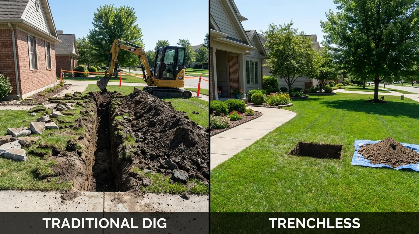 Trenchless sewer repair with minimal yard damage versus traditional excavation in Woodville, MS